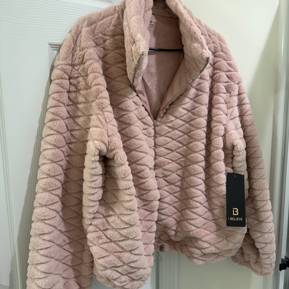 Plush Quilted Teddy Jacket in Blush Pink